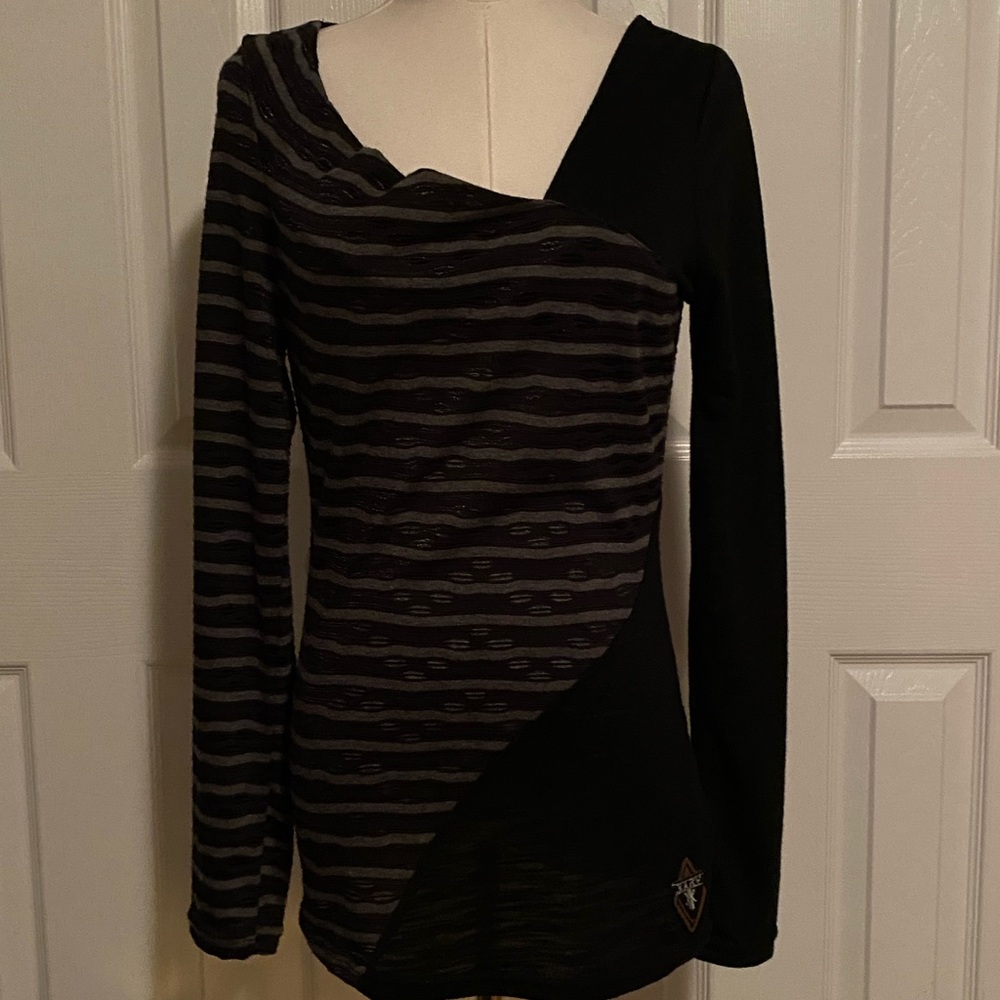 KARV Casual but Edgy Black and Gray Striped Long Sleeve Top